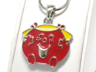 Made in korea whitegold plating enamel cover cartoon character little ms helpful pendant necklace