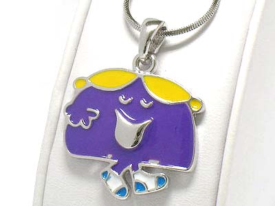 Made in korea whitegold plating enamel cover cartoon character little ms chatterbox pendant necklace