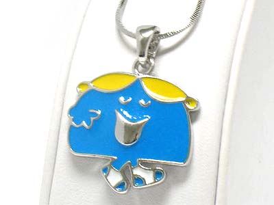 Made in korea whitegold plating enamel cover cartoon character little ms chatterbox pendant necklace