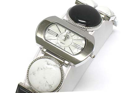 Natural stone deco big round face watch 