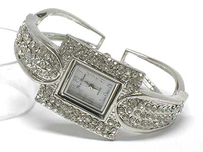 Crystal stud square face bangle watch