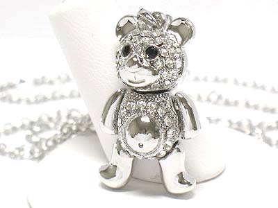 Made in korea whitegold plating crystal puppet bear necklace