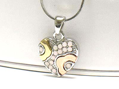 Made in korea whitegold plating crystal tri tone heart necklace