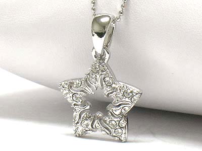 Made in korea whitegold plating crystal open star necklace