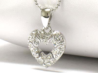 Made in korea whitegold plating crystal open heart necklace