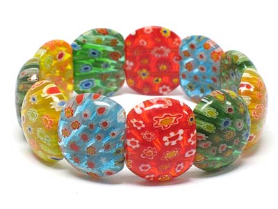 Multi flower pattern glass round shape link elastic bracelet