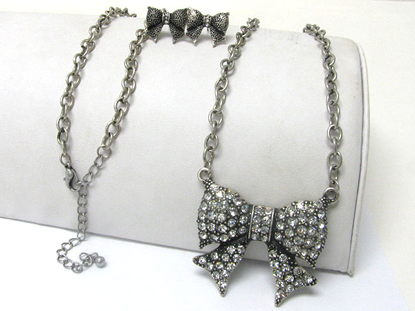 Crystal ribbon pendant long necklace earring set