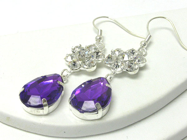 Colored glass tear drop and rhinestone earring