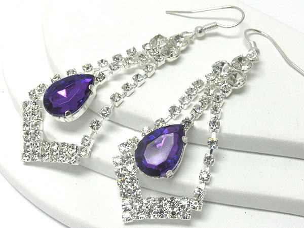 Colored glass tear drop and rhinestone earring