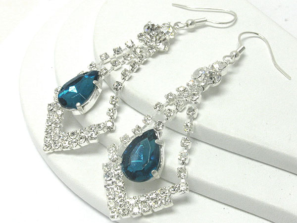 Colored glass tear drop and rhinestone earring