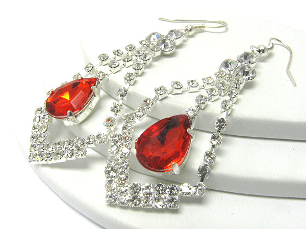 Colored glass tear drop and rhinestone earring