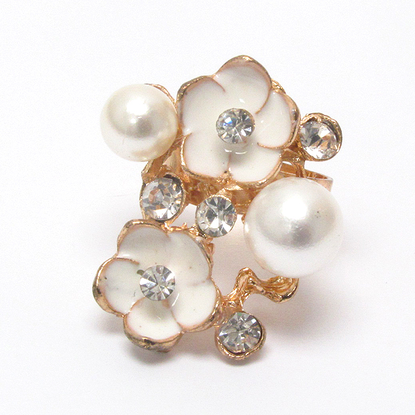 Crystal center and epoxy and pearl deco adjustable ring