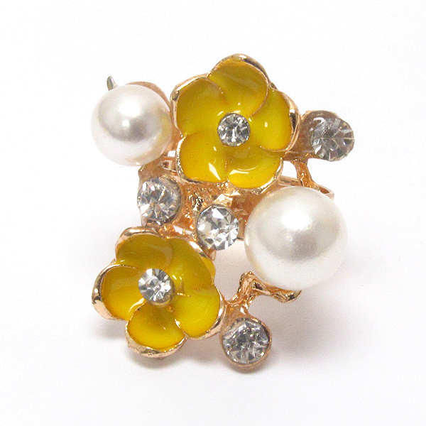 Crystal center and epoxy and pearl deco adjustable ring