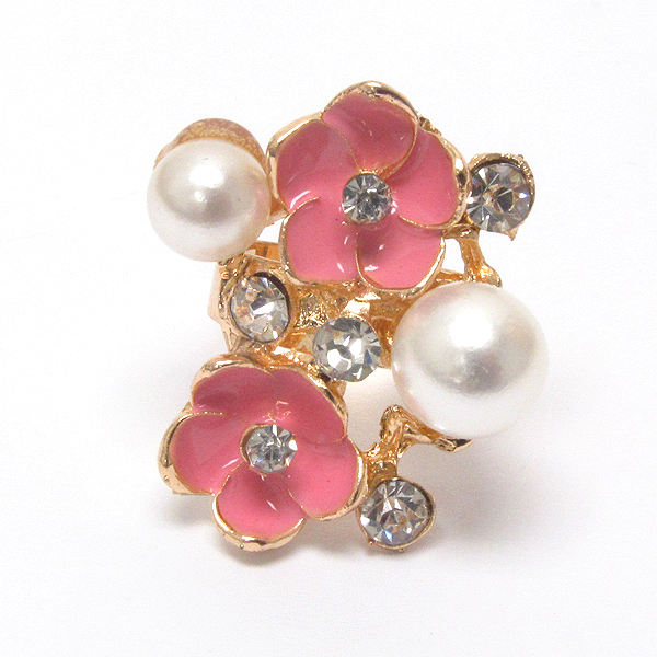 Crystal center and epoxy and pearl deco adjustable ring