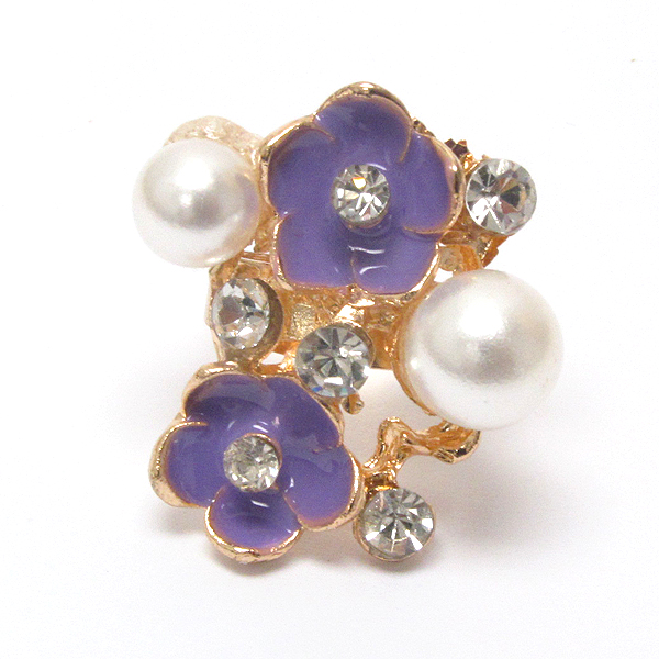 Crystal center and epoxy and pearl deco adjustable ring