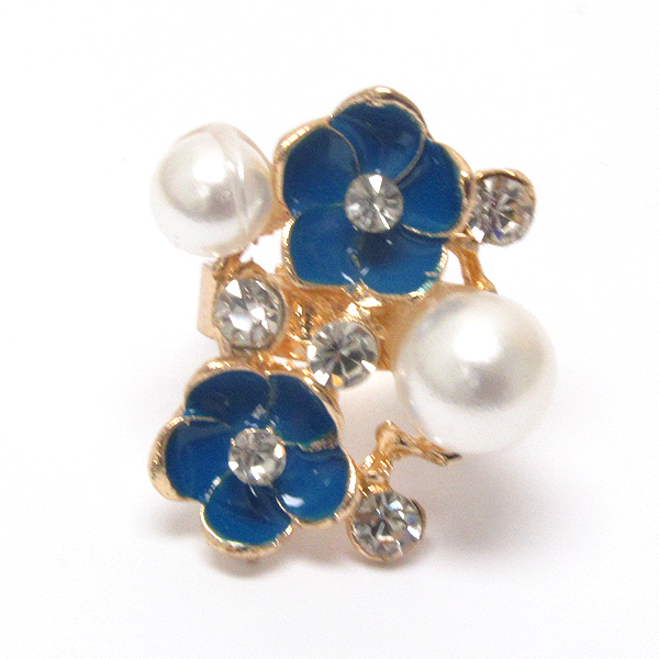 Crystal center and epoxy and pearl deco adjustable ring