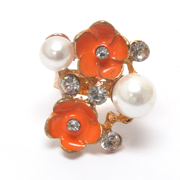 Crystal center and epoxy and pearl deco adjustable ring