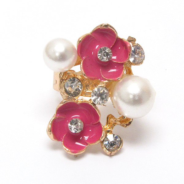 Crystal center and epoxy and pearl deco adjustable ring