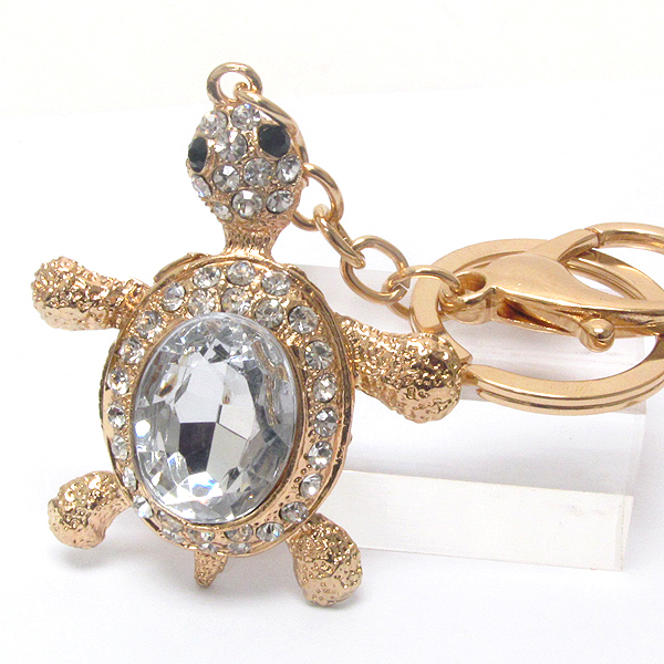 Crystal and glass deco turtle key chain