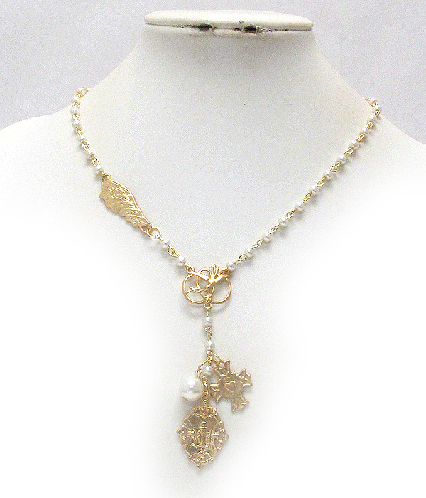 Pearl and cross pendant and freshwater pearl dangle necklace