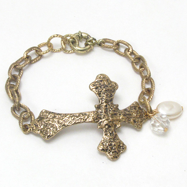 Vintage metal cross and chain bracelet