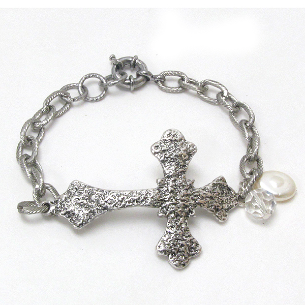 Vintage metal cross and chain bracelet