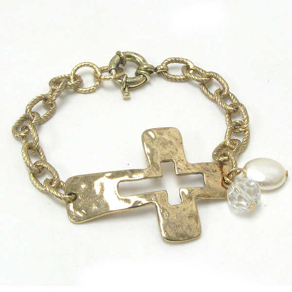 Vintage metal cross and chain bracelet