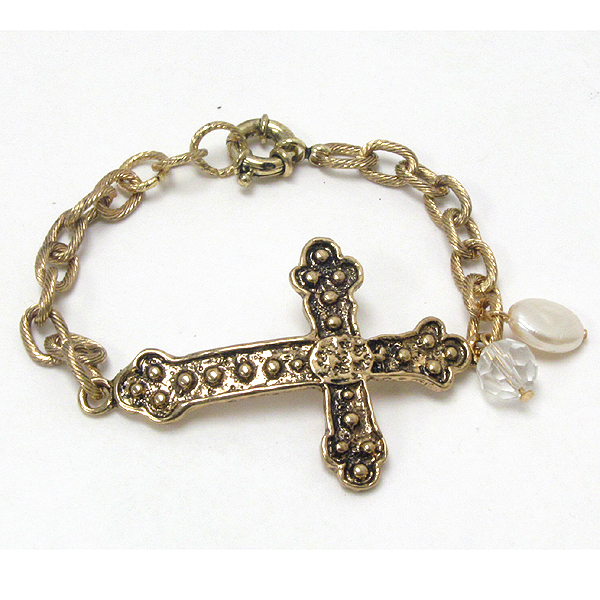 Vintage metal cross and chain bracelet