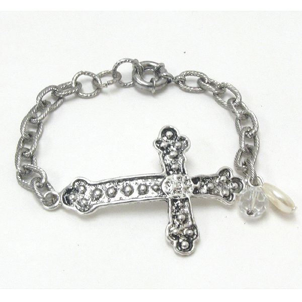 Vintage metal cross and chain bracelet