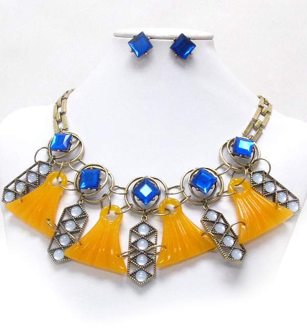 Luxury line facet glass and resin link statement necklace earring set