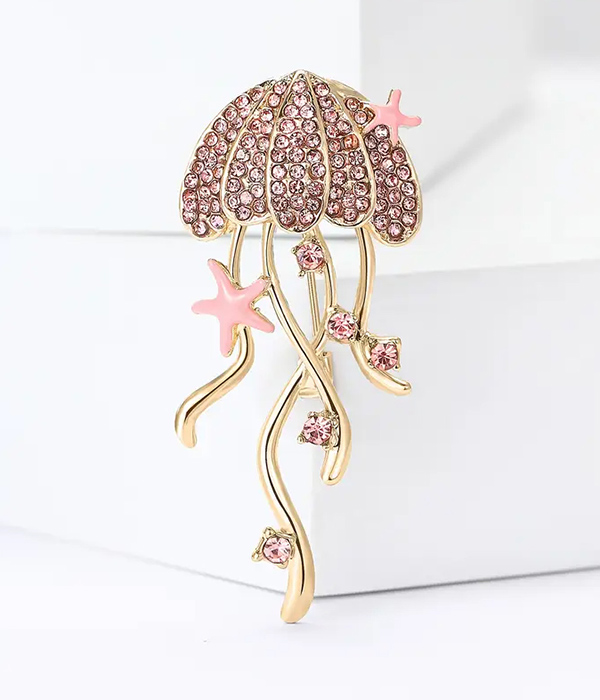 Sealife theme rhinestone jellyfish brooch