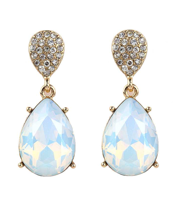 Facet glass teardrop and crystal stud earring