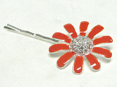 Crystal and metal epoxy flower haip pin