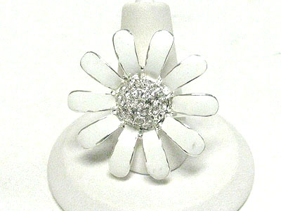 Crystal and metal epoxy flower adjustable ring