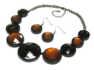 Large multi epoxy round stone link necklace set