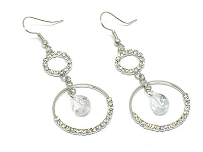 Double crystal hoop drop and dangling cubic earring - hoops