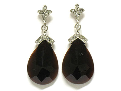 Tear drop glass and crystal stud earring