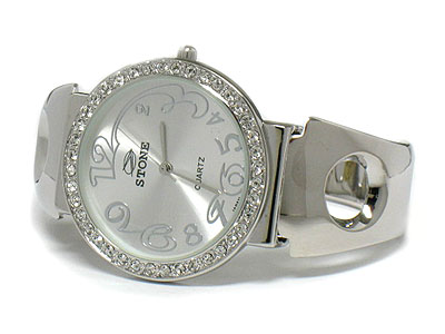 Crystal edge big round face cuff bangle watch