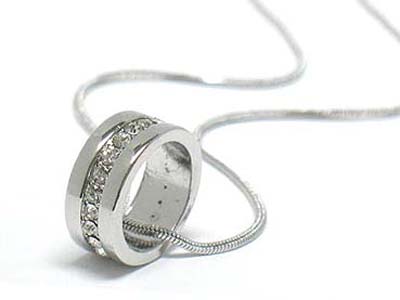 Made in korea whitegold plating crystal stud ring pendant necklace