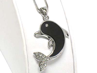 Made in korea whitegold plating crystal stud dolphin necklace 