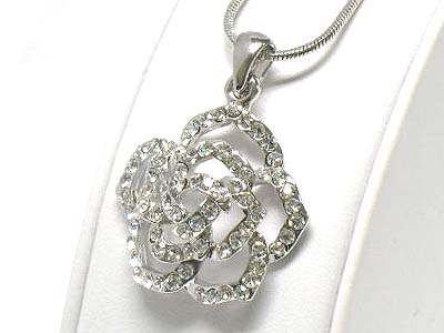 Made in korea whitegold plating crystal stud flower shape pendant necklace