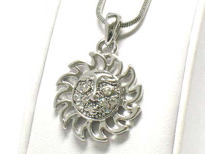 Made in korea whitegold plating crystal stud sun pendant necklace 