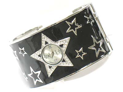 Multi star pattern crystal stud star face bangle watch