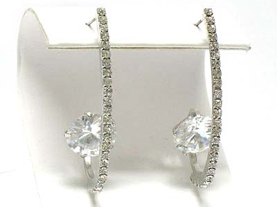 Large cubic deco rhinestone bar shape earring