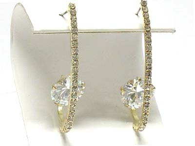 Large cubic deco rhinestone bar shape earring 