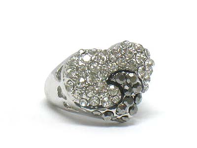 Crystal two tone stud heart shaep ring