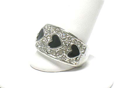 Crystal stud triple heart pattern ring 