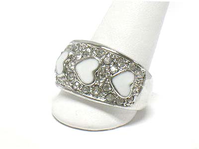 Crystal stud triple heart pattern ring 