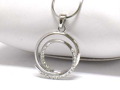 Made in korea whitegold plating crystal deco circle frame necklace