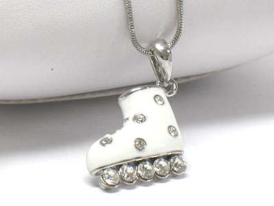 Made in korea whitegold plating crystal stud roller blades pendant necklace